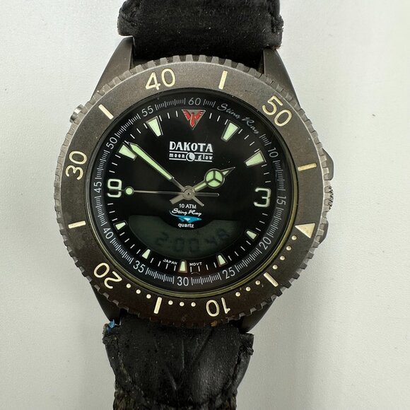 Dakota Ion Watch Men Black Round 41MM Dial Digital Analog New Battery 9"